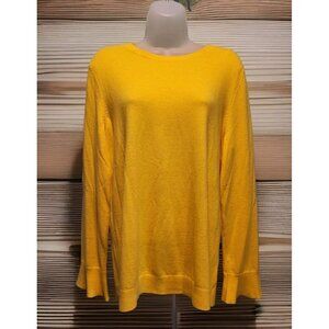NWOT Talbots Yellow Lambswool Blend Lightweight Sweater Fluted Cuffs Sz L Office